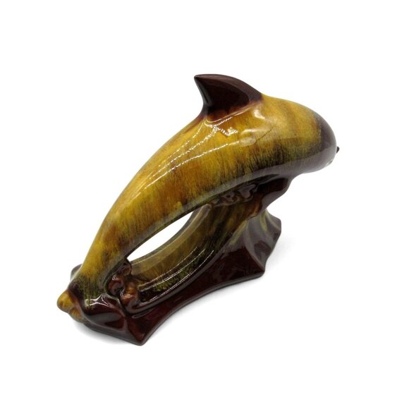 Blue Mountain Pottery DOLPHIN in Brown And Yellow Glaze Canada Vintage 16" - Picture 4 of 12